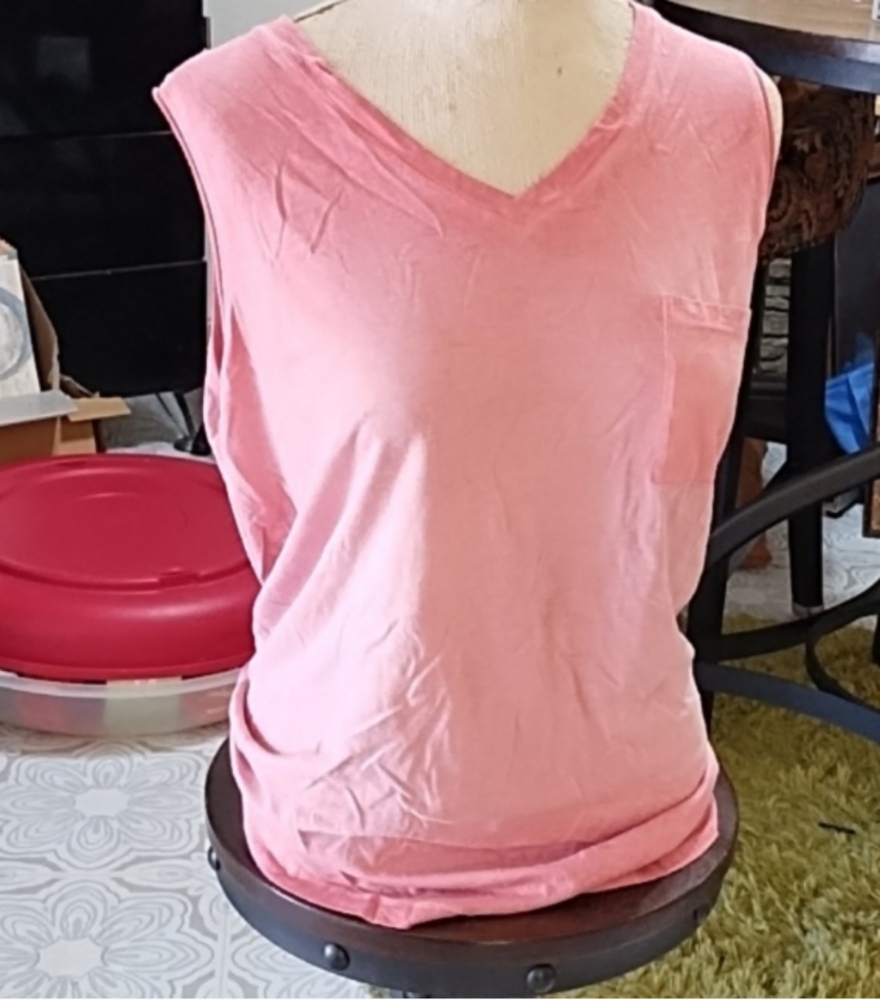 Tie back Tee T-shirt TIME AND TRU sz XL XG Vneck sleeveless pink tones b46